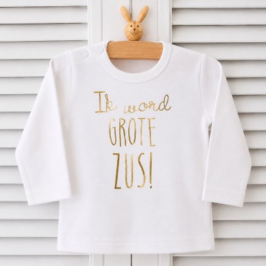 Shirt met tekst -  Ik word grote zus wit goud